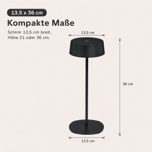Elegante LED Akku Tischleuchte Dimmbar Kabellos IP54 Metallgehäuse höhenverstellbar schwarz