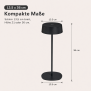 Elegante LED Akku Tischleuchte Dimmbar Kabellos IP54 Metallgehäuse höhenverstellbar schwarz