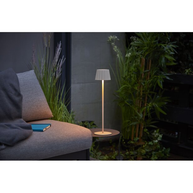 3in1 LED Tischlampe Flaschenleuchte max. 45cm hoch mit 3000mAh Akku 200lm warmweiß - Plissee beige