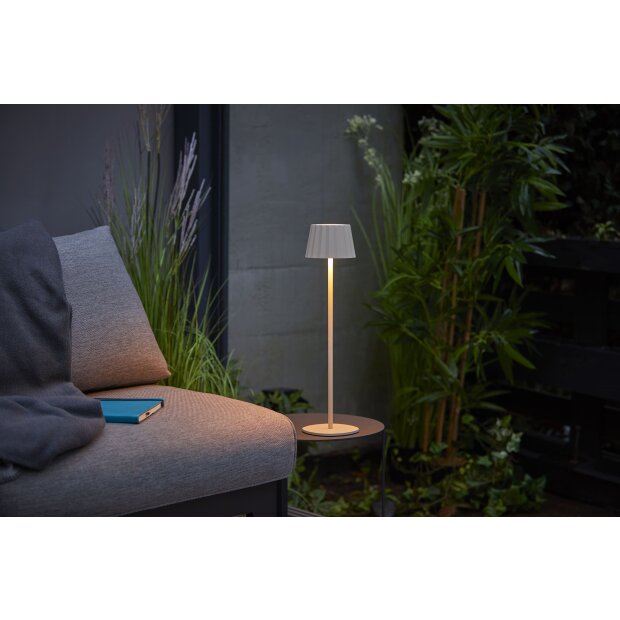 Northpoint 3in1 LED Tischlampe Flaschenleuchte max. 45cm hoch mit 3000mAh Akku 200lm warmweiß und RGB stufenlos dimmbar für Innen und Außen Plissee beige