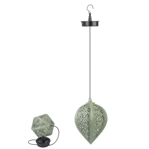 B-Ware LED Solar Metall Hängeleuchte LED Windlicht Dekolampe Dämmerungssensor Schattenspiel orientalisch Grün
