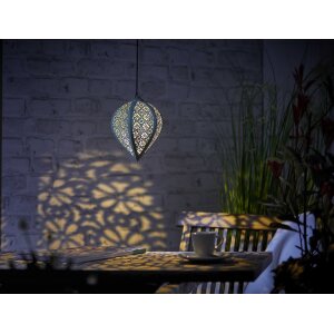 B-Ware LED Solar Metall Hängeleuchte LED Windlicht Dekolampe Dämmerungssensor Schattenspiel orientalisch Grün