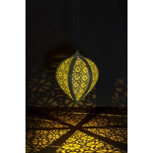 B-Ware LED Solar Metall Hängeleuchte LED Windlicht Dekolampe Dämmerungssensor Schattenspiel orientalisch Grün