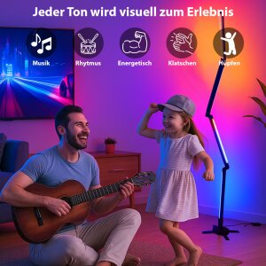 RGB LED Stehlampe  Faltbares Design Digitale LEDs 178 cm hoch Stehleuchte Wandleuchte Musik- &