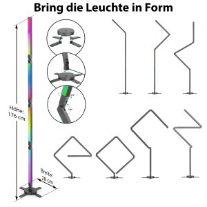 RGB LED Stehlampe  Faltbares Design Digitale LEDs 178 cm hoch Stehleuchte Wandleuchte Musik- &