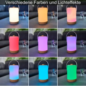 LED Akku Laterne für Innen und Außen mit Dimmdrehknopf warmweiß RGB Soundsensor Lichteffekte