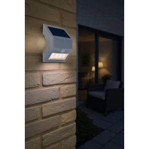 LED Solar Wandleuchte mit Bewegungsmelder & Dämmerungssensor  ideal für - weiß warmweiß