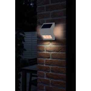 LED Solar Wandleuchte mit Bewegungsmelder & Dämmerungssensor  ideal für - weiß warmweiß