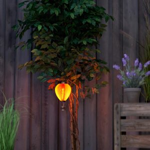 LED Solar Laterne Heißluftballon Windlicht Kunststoff Garten Dekoration - Rot Gelb Blattmuster