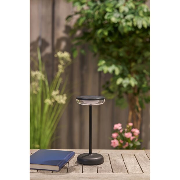 LED Solar Tischlampe Tischleuchte mit Akku Cocktaillampe USB-C stufenlos dimmbar - schwarz