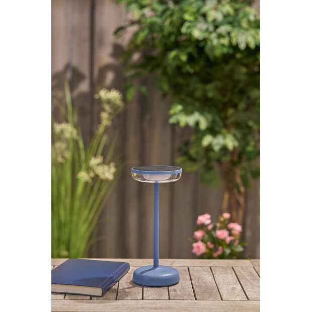 LED Solar Tischlampe Tischleuchte mit Akku Cocktaillampe USB-C stufenlos dimmbar wetterfest - blau