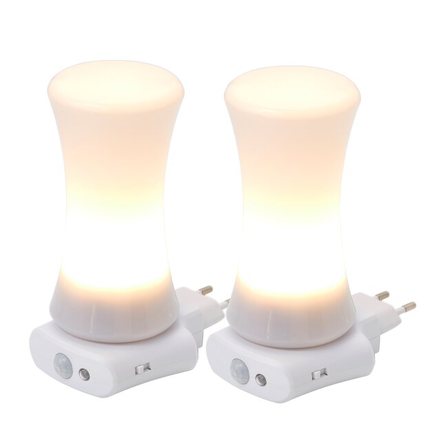 LED Steckdosen Nachtlicht 2er-Set Taschenlampe Weiß Wandleuchte Bewegungsmelder - Zylinder 2er-Set