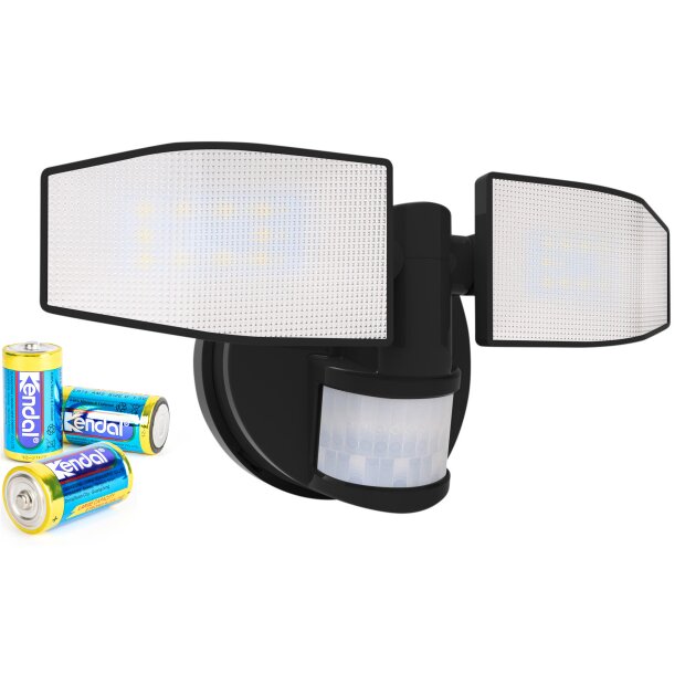 LED Strahler Batterie 2 Fluter-Köpfe Bewegungsmelder Schwenkbar 400 Lumen - Schwarz