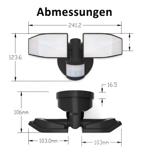LED Strahler Batterie 2 Fluter-Köpfe Bewegungsmelder Schwenkbar 400 Lumen - Schwarz