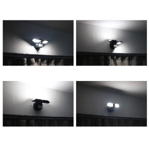 LED Strahler Batterie 2 Fluter-Köpfe Bewegungsmelder Schwenkbar 400 Lumen - Schwarz