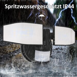 LED Strahler Batterie 2 Fluter-Köpfe Bewegungsmelder Schwenkbar 400 Lumen - Schwarz