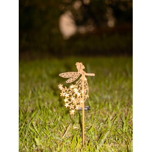 B-Ware LED Solar Gartenstab Solarstecker Außenbereich mit Dämmerungssensor Fee Stehend