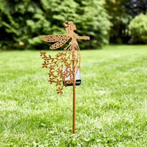 B-Ware LED Solar Gartenstab Solarstecker Außenbereich mit Dämmerungssensor Fee Stehend