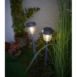 4er Set LED Solar Wegleuchte Dämmerungssensor grau - Grau 4x