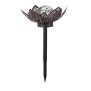 B-Ware Dekorative Solar Lotus Wasserlilie aus Metall mit Glaskugel warmweißes Licht - Bruchglasoptik (D x H) 28 x 12 cm Groß Braun mit Stanzmuster