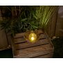 B-Ware Dekorative Solar Lotus Wasserlilie aus Metall mit Glaskugel warmweißes Licht - Bruchglasoptik (D x H) 28 x 12 cm Groß Braun mit Stanzmuster