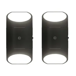 LED Nachtlicht mit Dämmerungssensor & Bewegungsmelder, Up&Down Licht für - 2er-Set Rund / Schwarz