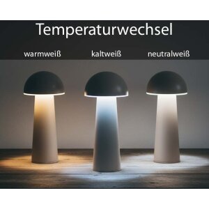 Moderne LED Tischleuchte in Pilzform im 3er-Set für den Innen- und Außenbereich stufenlos dimmbar Pilz taupe