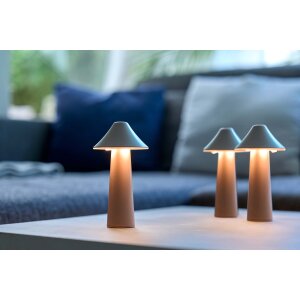 Moderne LED Tischleuchte in Pilzform im 3er-Set für den Innen- und Außenbereich stufenlos dimmbar Zelt taupe