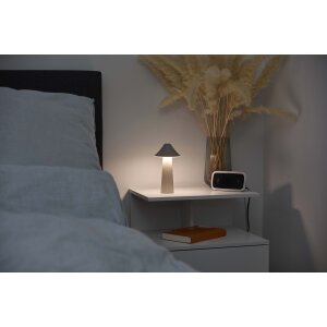 Moderne LED Tischleuchte in Pilzform im 3er-Set für den Innen- und Außenbereich stufenlos dimmbar Zelt taupe