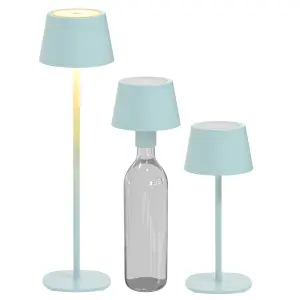 B-Ware Northpoint 3in1 LED Tischlampe Flaschenleuchte max. 45cm hoch mit 3000mAh Akku 200lm warmweißes Licht (3000K) stufenlos dimmbar für Innen und Außen Babyblau