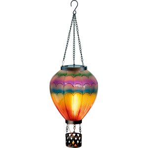 B-Ware Northpoint LED Solar Laterne XL Heißluftballon Windlicht Metall-Gestell Kunststoff ca. 58 cm hoch Außenbereich Dekoration Garten Solarpanel Regenbogenfächer