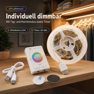 2er-Set Aufladbarer LED Streifen 100cm Farbwechsel Bewegungsmelder Innenbereich - 2er-Set RGB Bunt