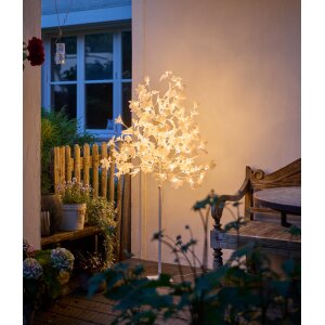 LED Baum mit 120 weißen Blüten Wunderschönes warmweißes Licht 150m Höhe Timer Integriert 5m