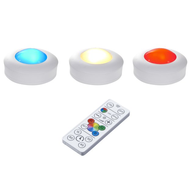 LED Spots 3er Set Farbwechsel Beleuchtungs-Set bis zu 35 Stunden Laufzeit Dimmbar Timer inkl. Batterien Fernbedienung …