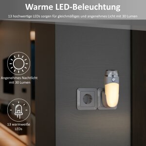 LED Orientierungsleuchte 2er-Set mit Bewegungsmelder  Nachtlicht mit Induktionsladung