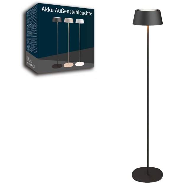 Akku LED Stehleuchte dimmbar kabellos höhenverstellbar bis 120cm warmweiß Stehlampe In - schwarz