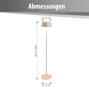 Akku LED Stehleuchte dimmbar kabellos höhenverstellbar bis 120cm warmweiß Stehlampe In- und - beige