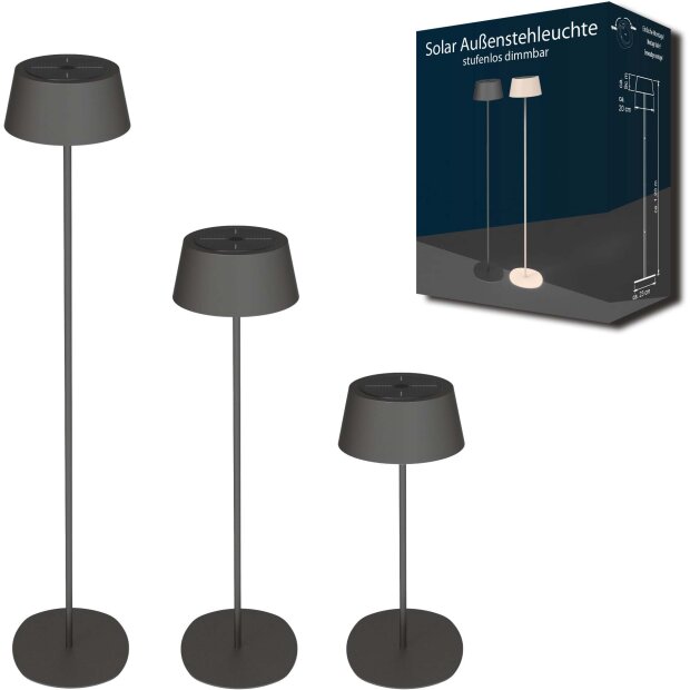 LED Solar Stehleuchte Stehlampe dimmbar höhenverstellbar Dämmerungssensor Metall Garten - schwarz