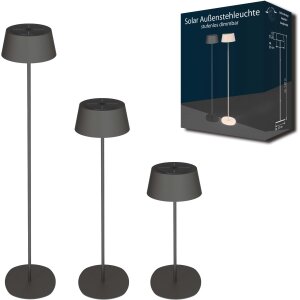 LED Solar Stehleuchte Stehlampe dimmbar höhenverstellbar Dämmerungssensor Metall Garten - schwarz