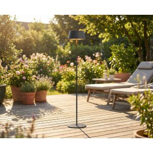 LED Solar Stehleuchte Stehlampe dimmbar höhenverstellbar Dämmerungssensor Metall Garten - schwarz