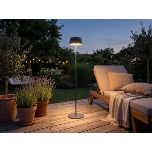 LED Solar Stehleuchte Stehlampe dimmbar höhenverstellbar Dämmerungssensor Metall Garten - schwarz