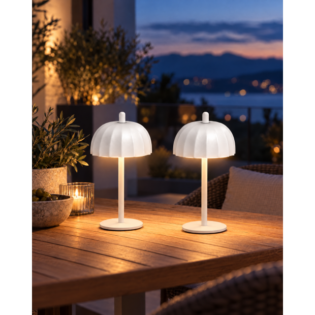 LED Akku Tischlampe Umbrella 2er Set stufenlos dimmbar Touch IP44 warmweiß 2700K