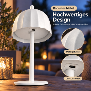 LED Akku Tischlampe Umbrella 2er Set stufenlos dimmbar Touch IP44 warmweiß 2700K