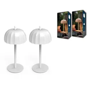 Northpoint LED Umbrella Tischlampe Akku dimmbar Touch Outdoor Indoor warmweiß 2700K 100lm kabellos Tischleuchte Metall IP44 Garten Balkon Terrasse 2er Set weiß