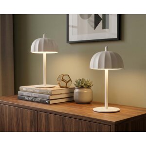 Northpoint LED Umbrella Tischlampe Akku dimmbar Touch Outdoor Indoor warmweiß 2700K 100lm kabellos Tischleuchte Metall IP44 Garten Balkon Terrasse 2er Set weiß