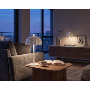 Northpoint LED Umbrella Tischlampe Akku dimmbar Touch Outdoor Indoor warmweiß 2700K 100lm kabellos Tischleuchte Metall IP44 Garten Balkon Terrasse 2er Set weiß