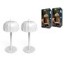 Northpoint LED Umbrella Tischlampe Akku dimmbar Touch Outdoor Indoor warmweiß 2700K 100lm kabellos Tischleuchte Metall IP44 Garten Balkon Terrasse 2er Set weiß