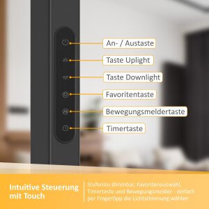 LED Stehlampe 100W mit Bewegungsmelder & Touchsteuerung  5800 Lumen, 4000K - schwarz
