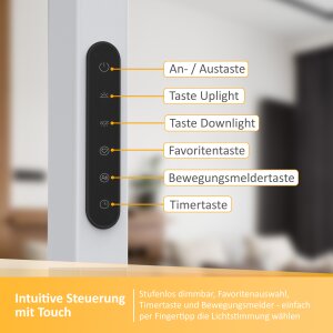 LED Stehlampe 100W mit Bewegungsmelder & Touchsteuerung  195cm hoch 5800 Lumen, 4000K - weiß