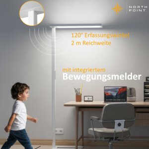 LED Stehlampe 100W mit Bewegungsmelder & Touchsteuerung  195cm hoch 5800 Lumen, 4000K - weiß